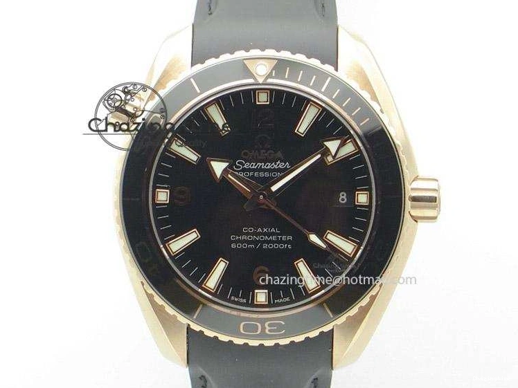 0301 Planet Ocean Professional Rose Gold Liquid Metal V6F 42mm On Black Rubber Strap A Vibrant 8266